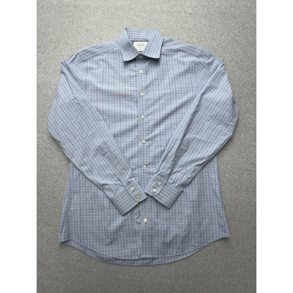 Charles Tyrwhitt Dress Shirt Mens 16 34/35 Check Slim Fit Non Iron Long Sleeve